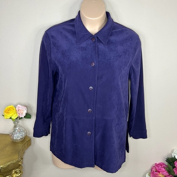 14 Vintage R&K Originals Purple Faux Suede Button Down Blazer Jacket Large - Picture 1 of 6
